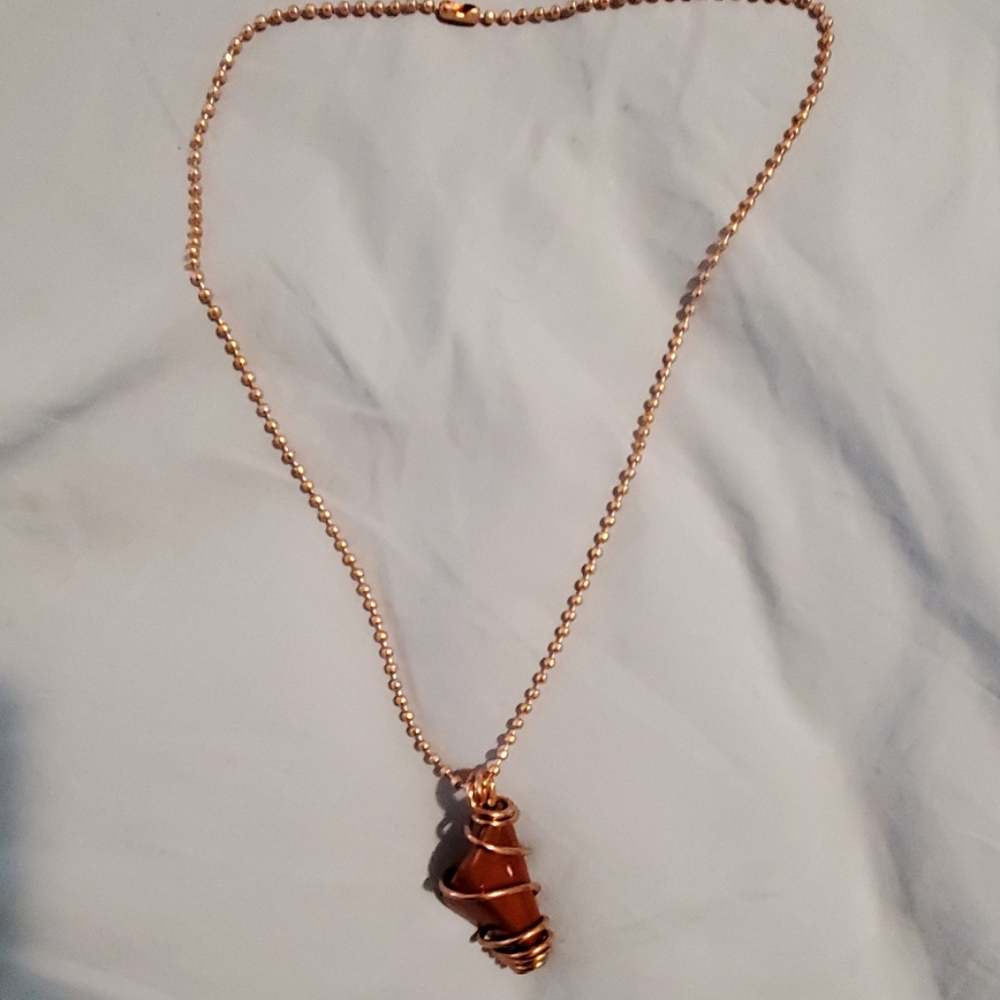 New Red Jasper stone w/ 24"copper necklace/casing